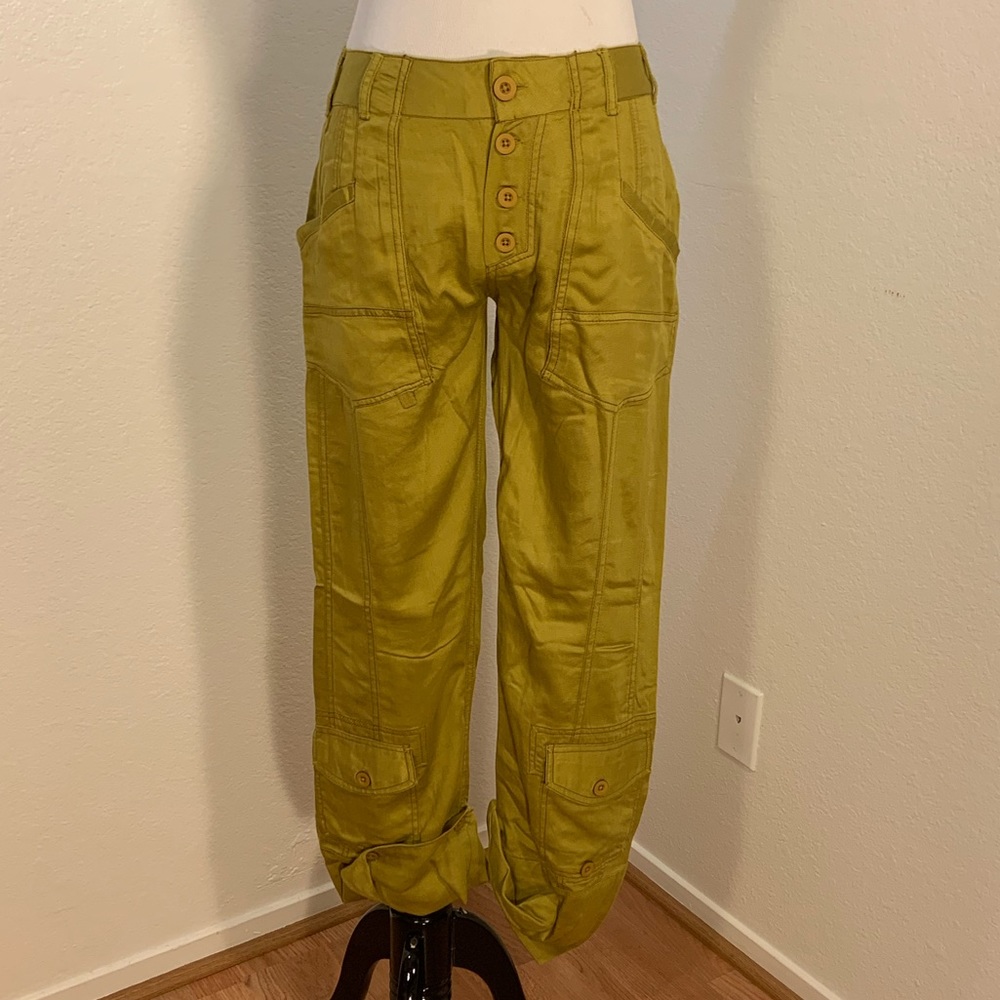 NWOT Free People Wind Up Utility Straight Leg Pants Button Cuff Pockets Gold - Picture 2 of 10